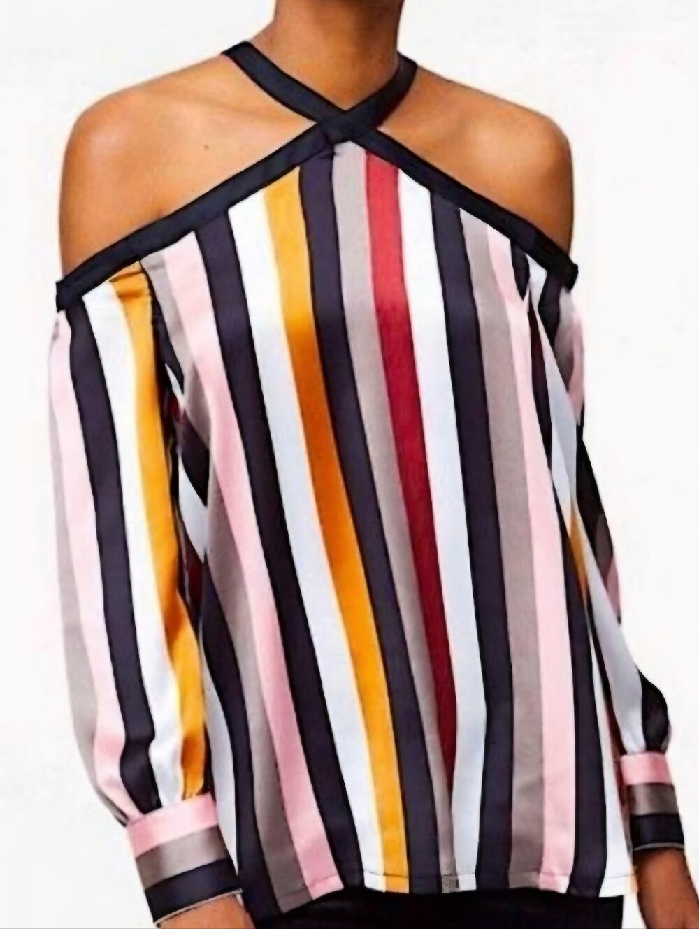 LOFT Multi-Color Striped Halter Cold Shoulder Blouse Size M